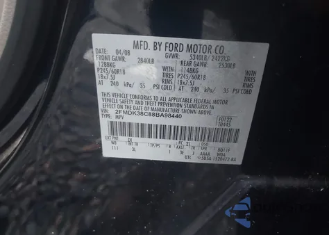 2008 Ford Edge Sel z USA, uszkodzony, nr VIN 2FMDK38C88BA98440